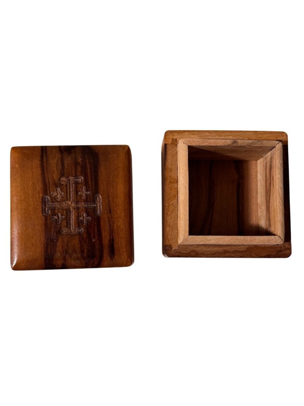 Handcrafted Olive Wood Keepsake Rosary Box Jerusalem Cross Bethlehem Israel 2" - Picture 4 of 12